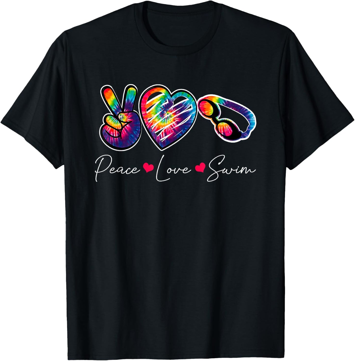 Peace Love Swim | Swimming Lovers T-Shirt - T-Shirt | Black