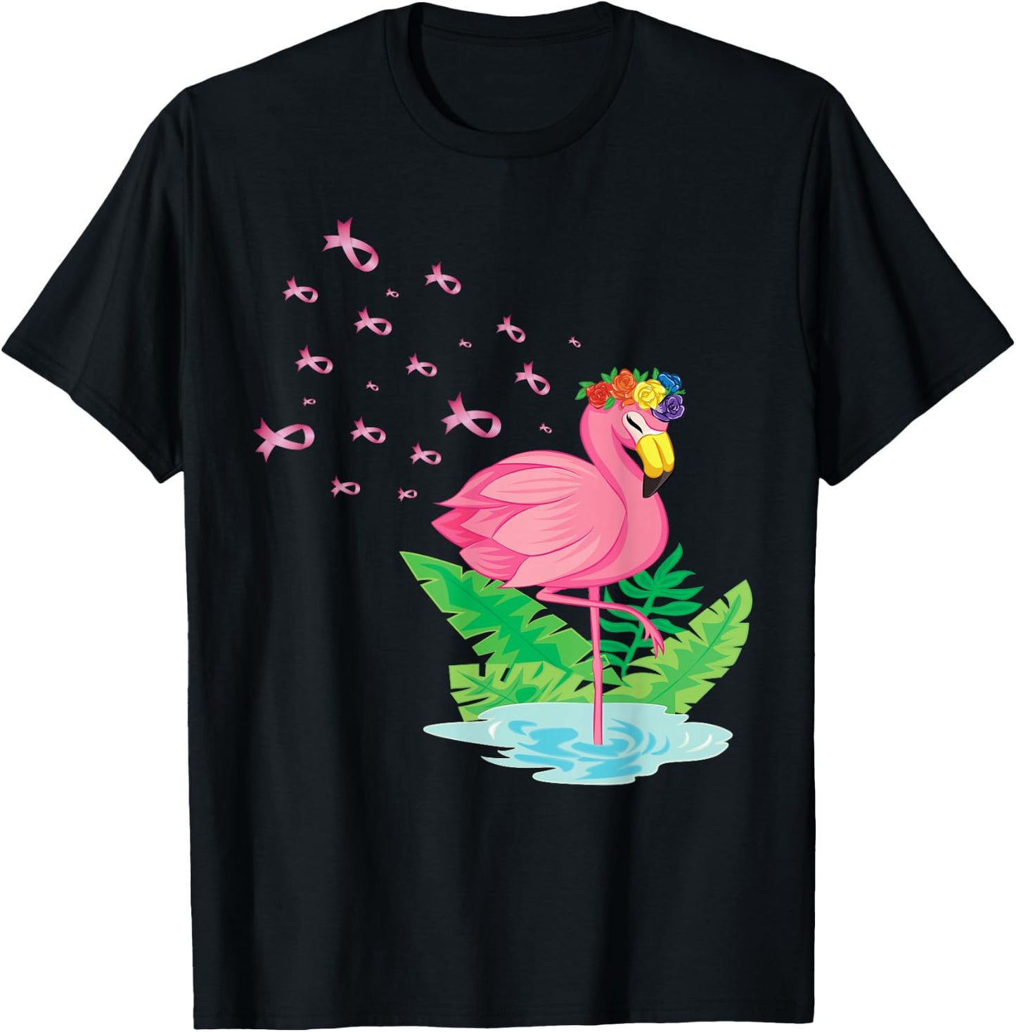 Breast Cancer Pink Flamingo Ribbon Recovery T-Shirt - T-Shirt | Black