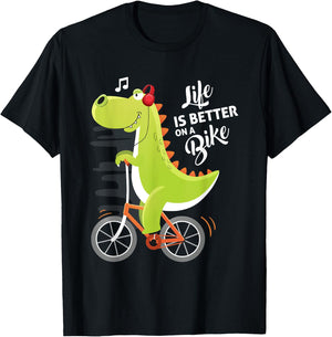 Life is Better On a Bike Cute Dinosaur Bike Cycling Kids T-Shirt - T-Shirt | Black