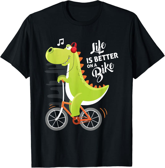 Life is Better On a Bike Cute Dinosaur Bike Cycling Kids T-Shirt - T-Shirt | Black