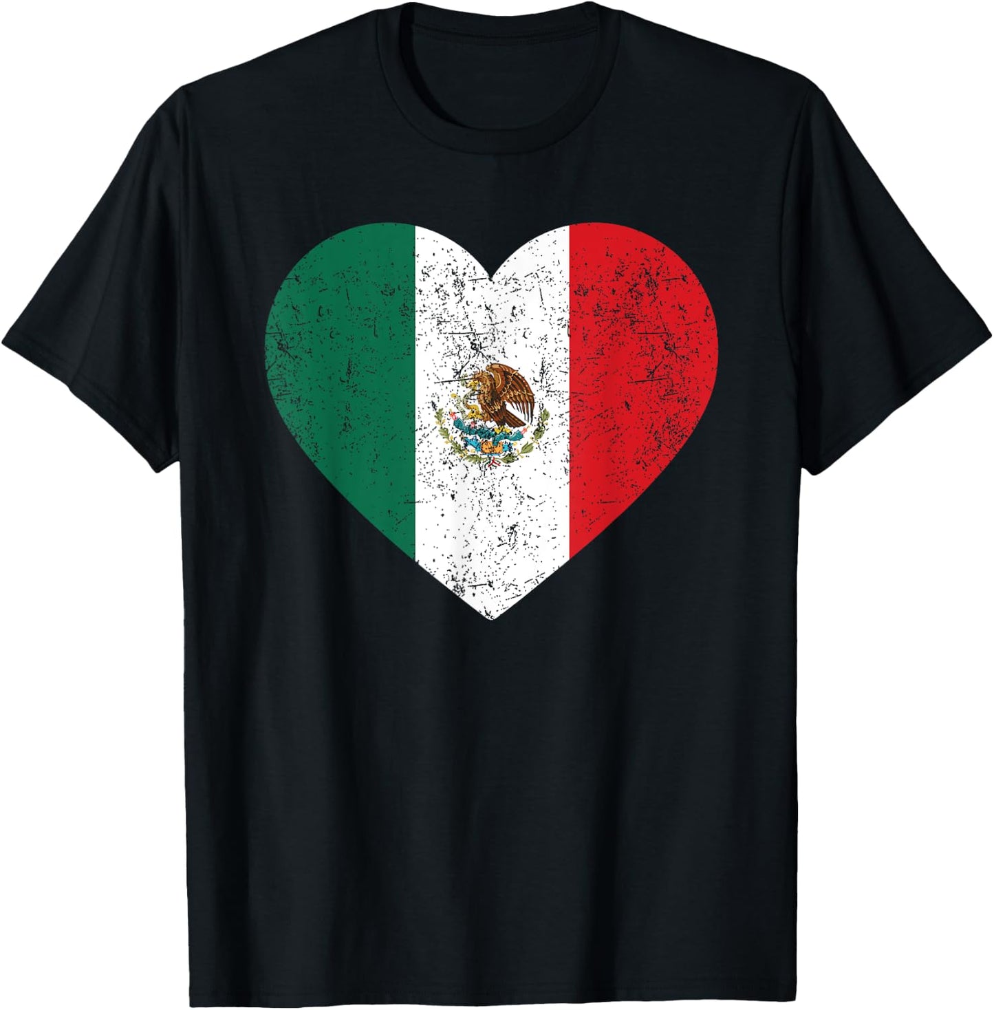 Mexico Flag Heart Mexican Independence Day Women Men Kids T-Shirt - T-Shirt | Black