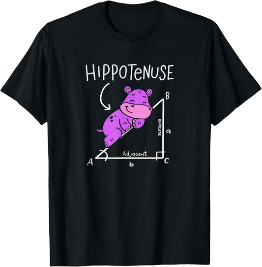 Hippopotamus Geometry Funny Math Lover Hypotenuse Costume T-Shirt - T-Shirt | Black