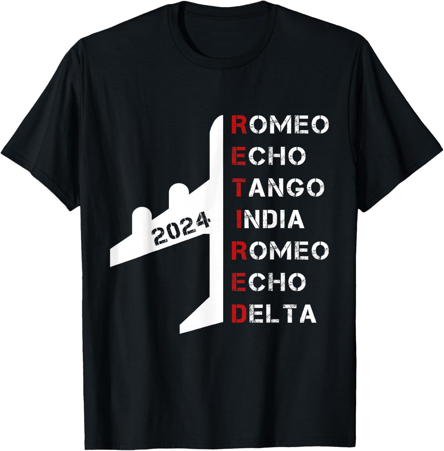 Retired Pilot 2024 Phonetic Alphabet Retirement Gift T-Shirt - T-Shirt | Black