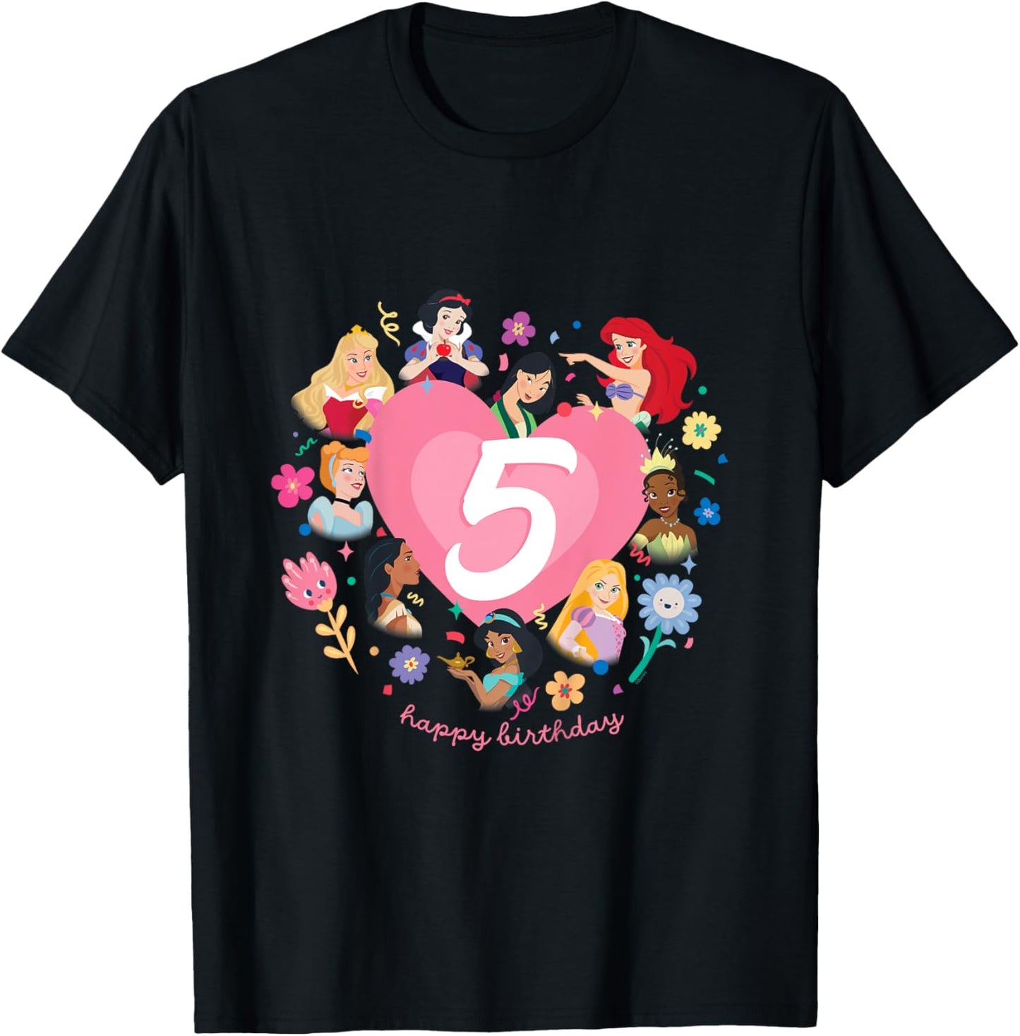 Disney Princess Heart 5 Years Old Happy Fifth Birthday T-Shirt - T-Shirt | Black