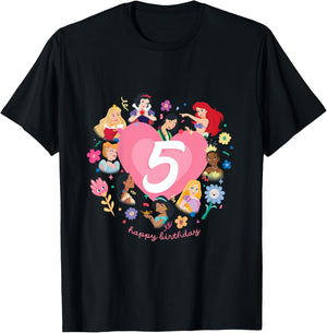 Disney Princess Heart 5 Years Old Happy Fifth Birthday T-Shirt - T-Shirt | Black