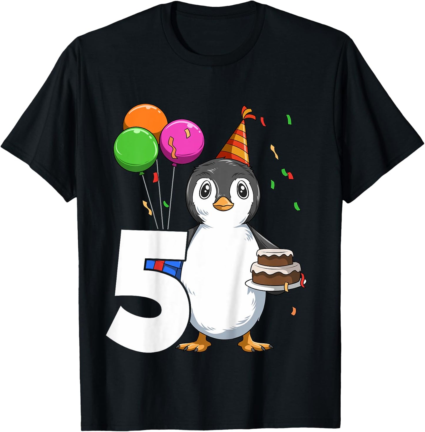Penguin Birthday 5 Penguin 5th Birthday Outfit Penguin Party T-Shirt - T-Shirt | Black