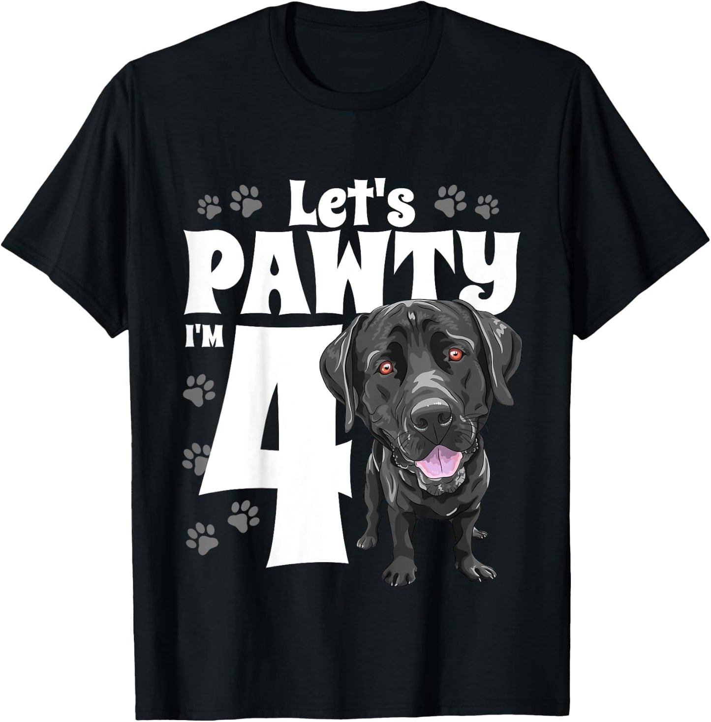 4 Year Old Black Lab Dog Birthday Pawty Labrador 4th Gift T-Shirt - T-Shirt | Black