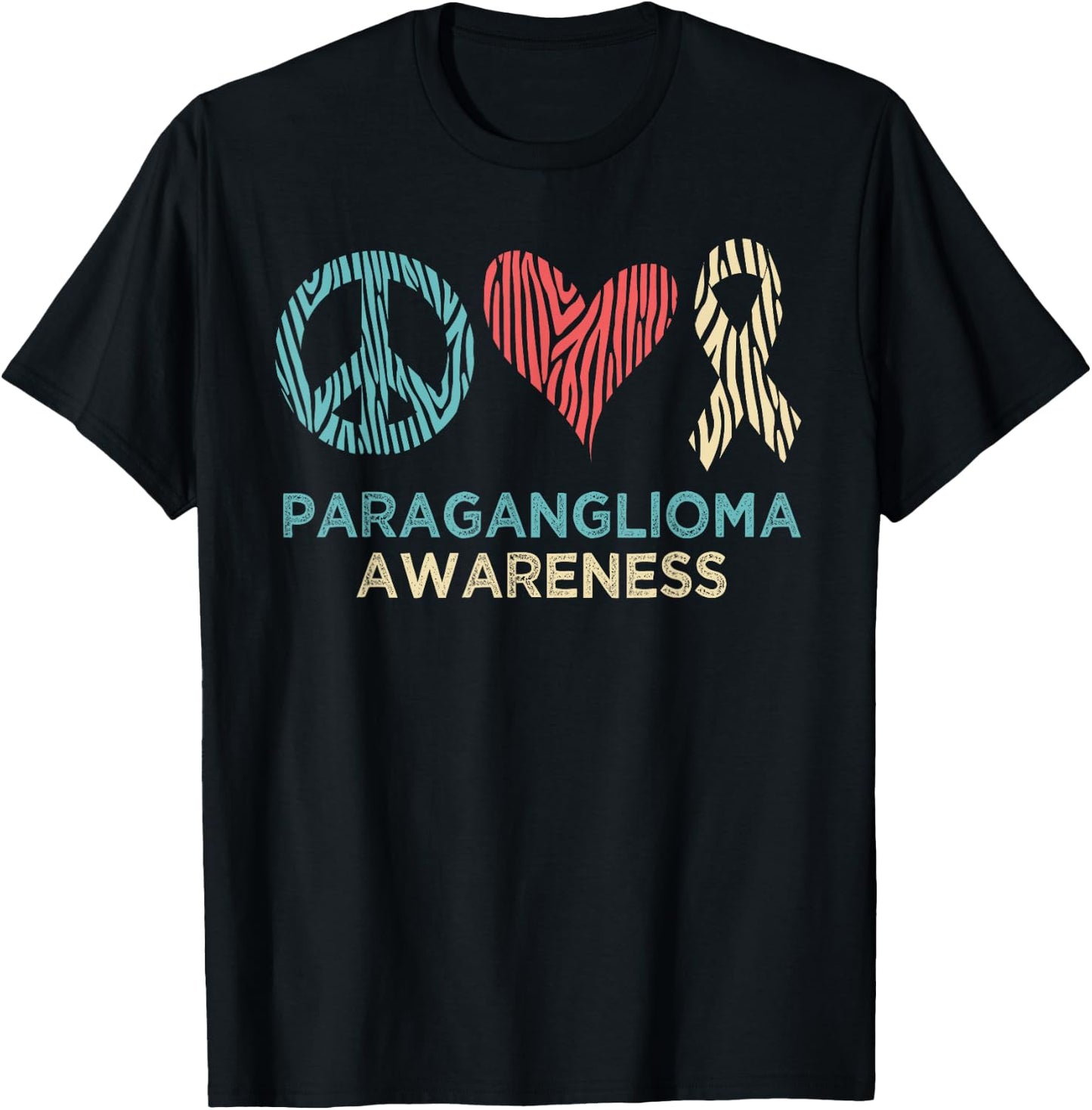 Paraganglioma Awareness Zebra Stripes Vintage Retro Pattern T-Shirt - T-Shirt | Black