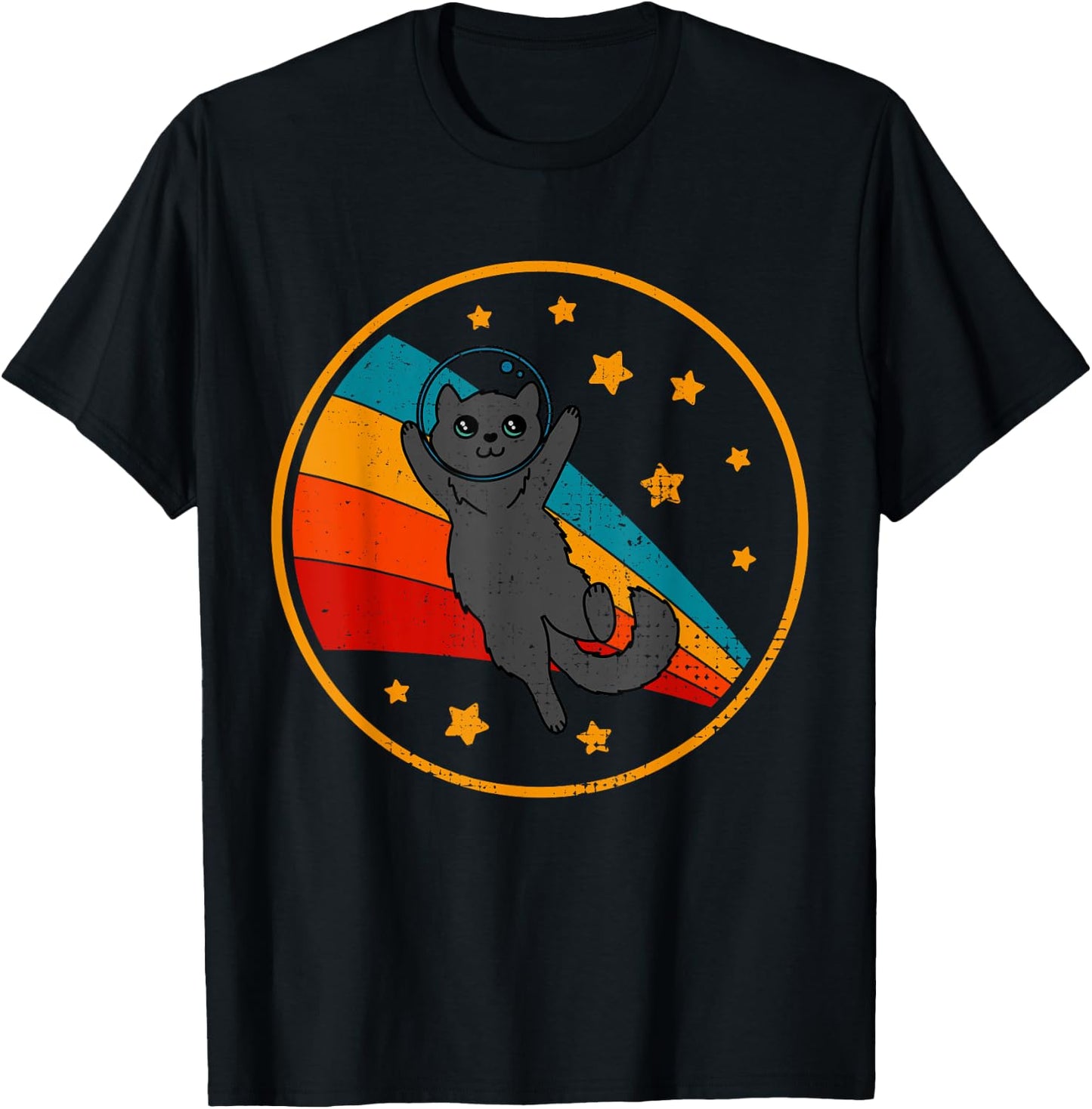 Cute Vintage Nebelung Cat Retro Space Cat Men Women Kids T-Shirt - T-Shirt | Black