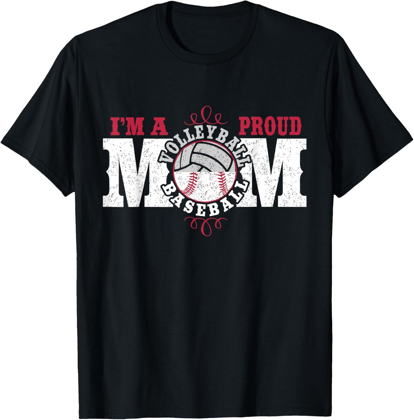 I'm a Proud Volleyball Baseball Mom - Combined Sports T-Shirt - T-Shirt | Black