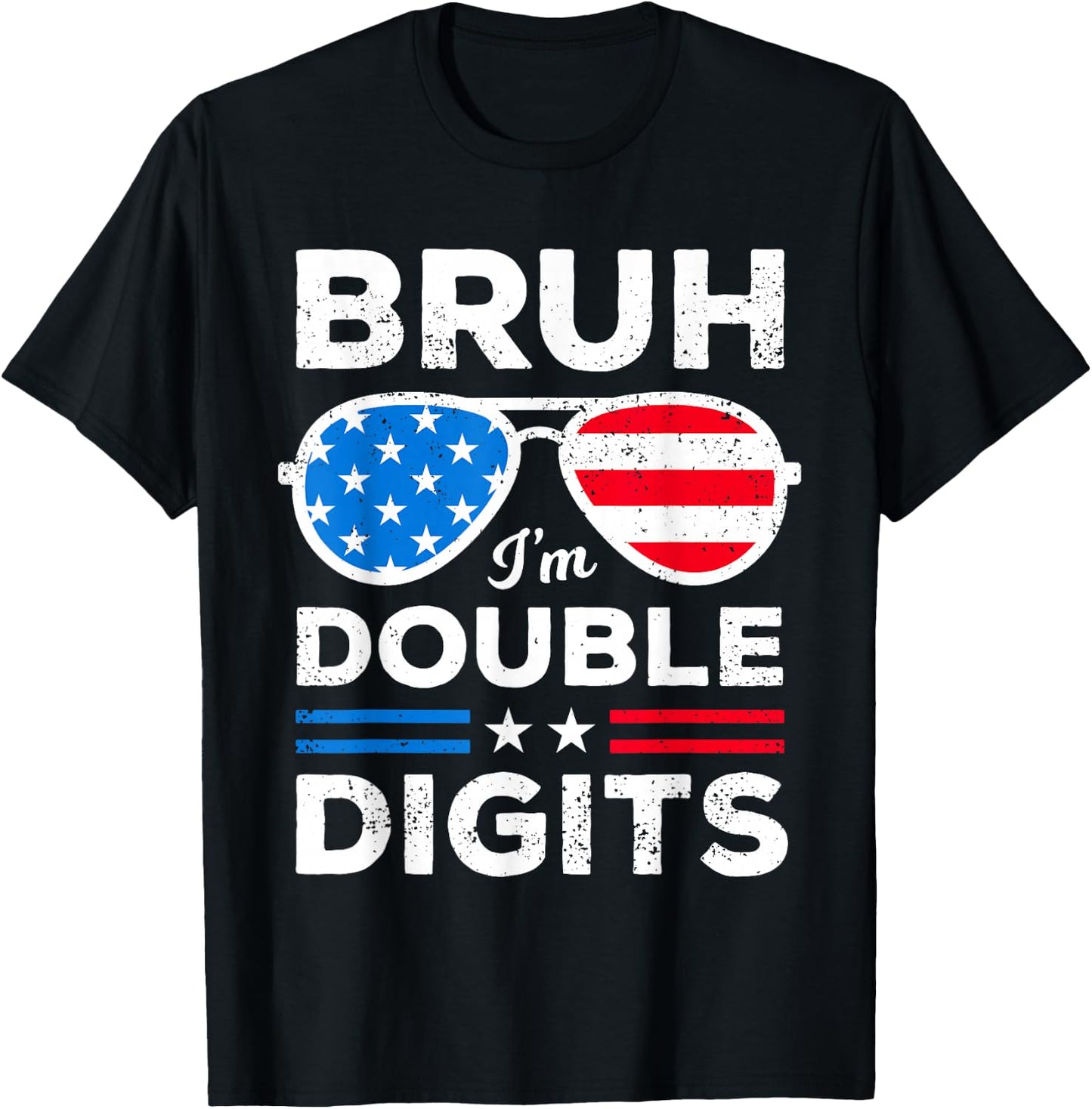 Bruh I'm Double Digits USA Flag Boys Patriotic 10th Birthday T-Shirt - T-Shirt | Black