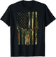 Camo US Flag Deer Skull Vintage Hunting Patriotic Hunt Dad T-Shirt - T-Shirt | Black