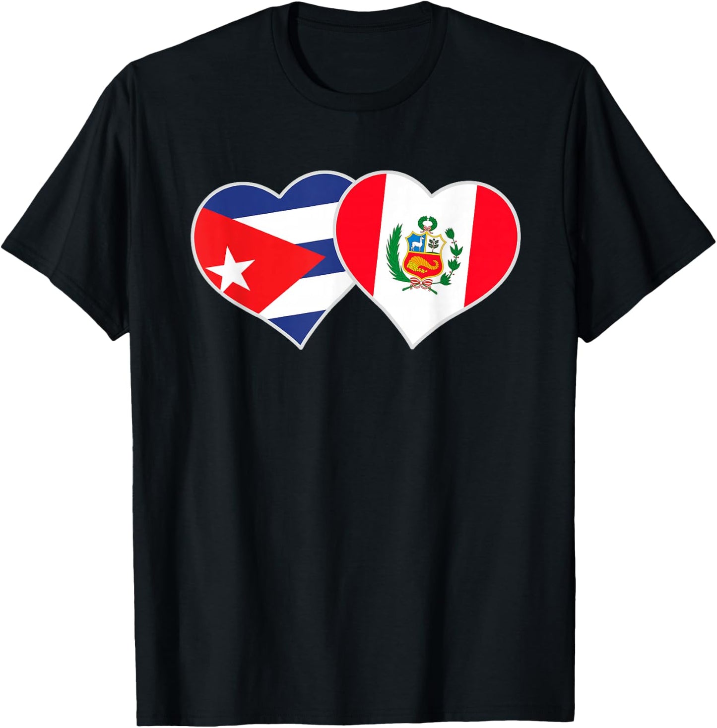 Cuban Peruvian Flag Love Peru Cuba Heart T-Shirt - T-Shirt | Black