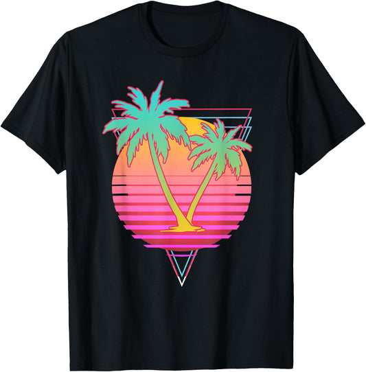 Retro Art 1980s Synthwave Sunset Vaporwave T-Shirt - T-Shirt | Black