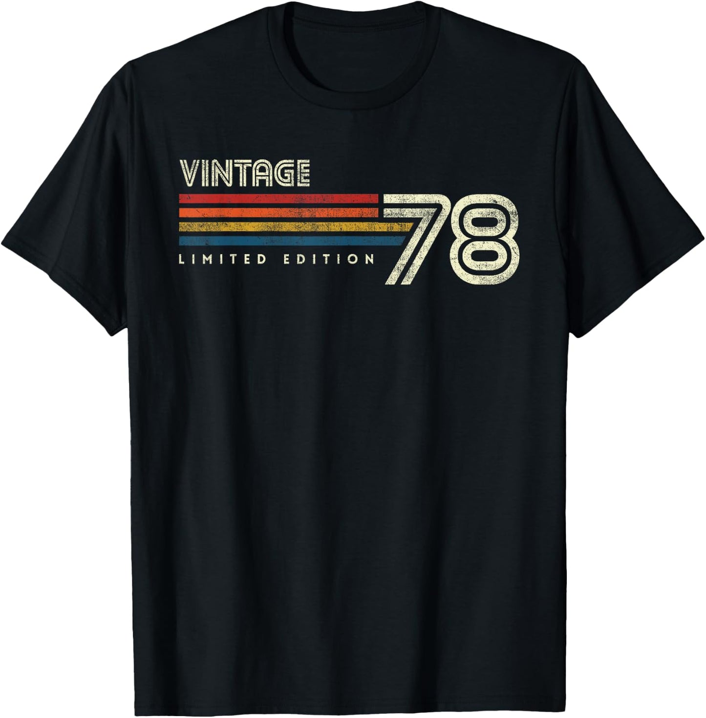 Vintage 1978 Chest Stripe Birthday T-Shirt - T-Shirt | Black