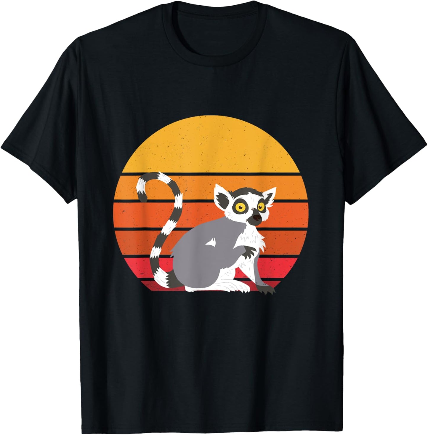 Lemur Sunset Funny Lemur Lover Retro Madagascar Animal T-Shirt - T-Shirt | Black