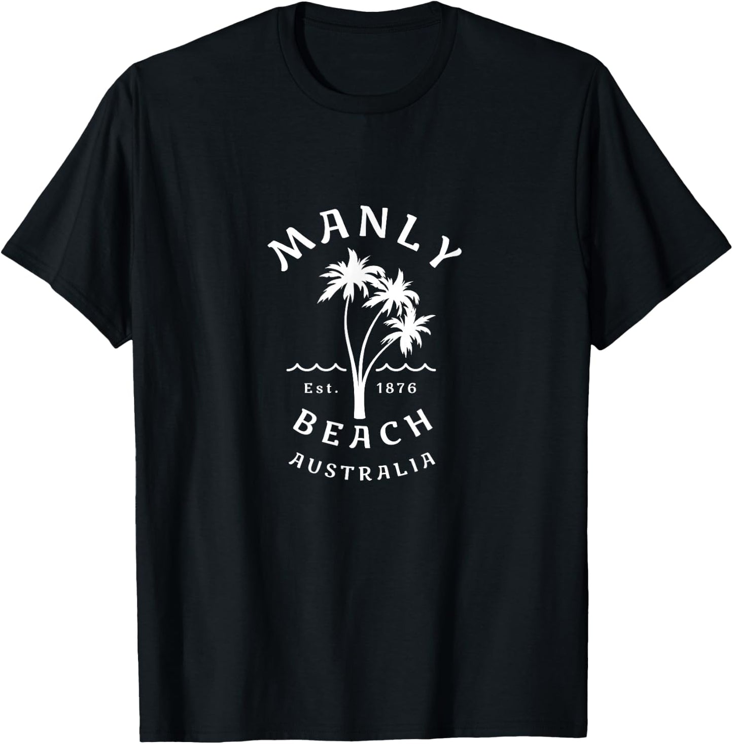 Retro Manly Beach Original Australia Graphic Design Novelty T-Shirt - T-Shirt | Black