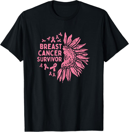 Sunflower Breast Cancer Survivor Pink Ribbon Awareness Women T-Shirt - T-Shirt | Black
