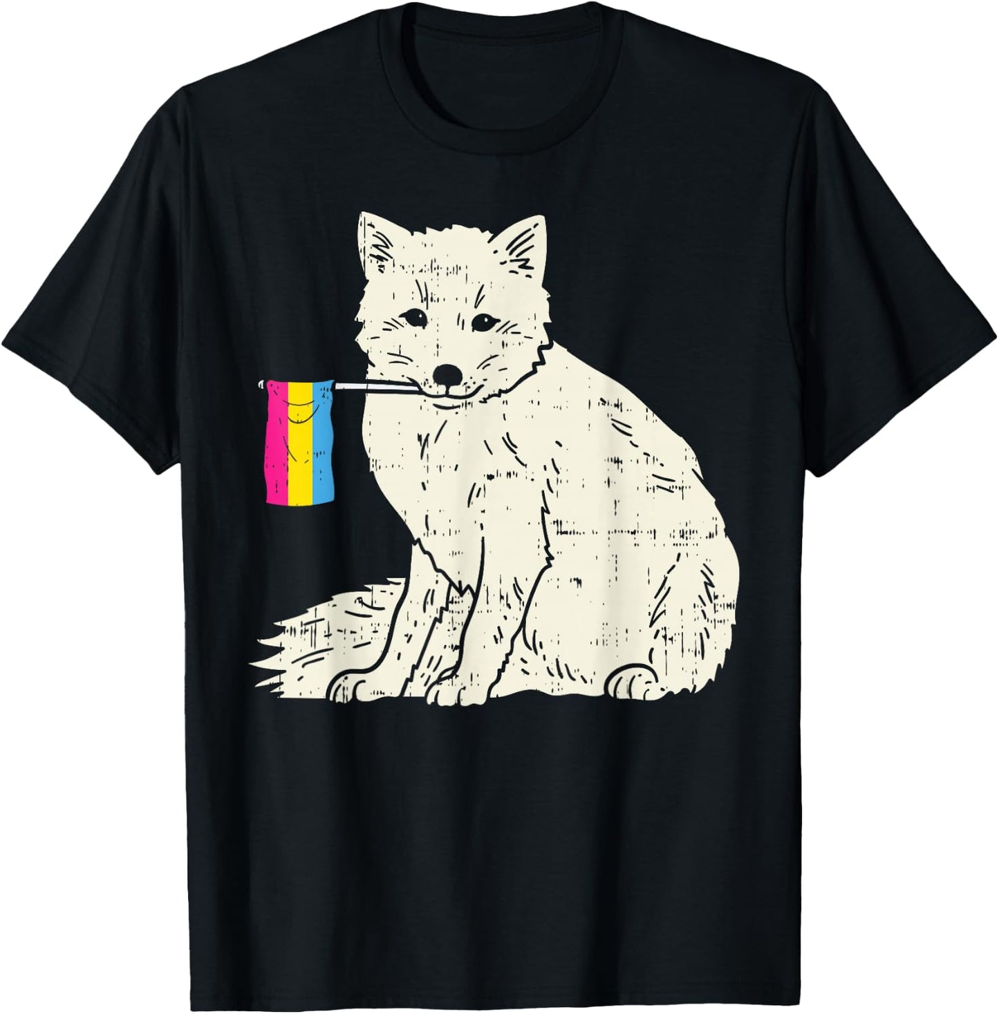 Snow Fox Pansexual Pride Flag Pan LGBT Animal Lover Gift T-Shirt - T-Shirt | Black