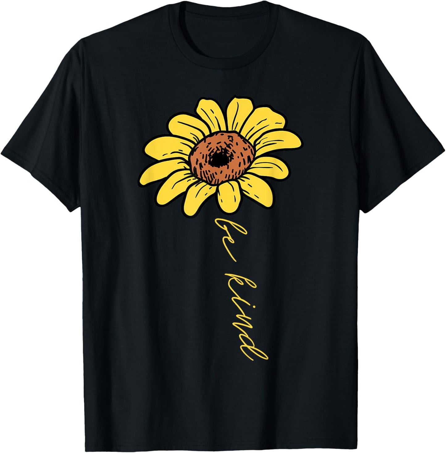 Sunflower Be Kind Retro Positivity Motivational Sayings Gift T-Shirt - T-Shirt | Black