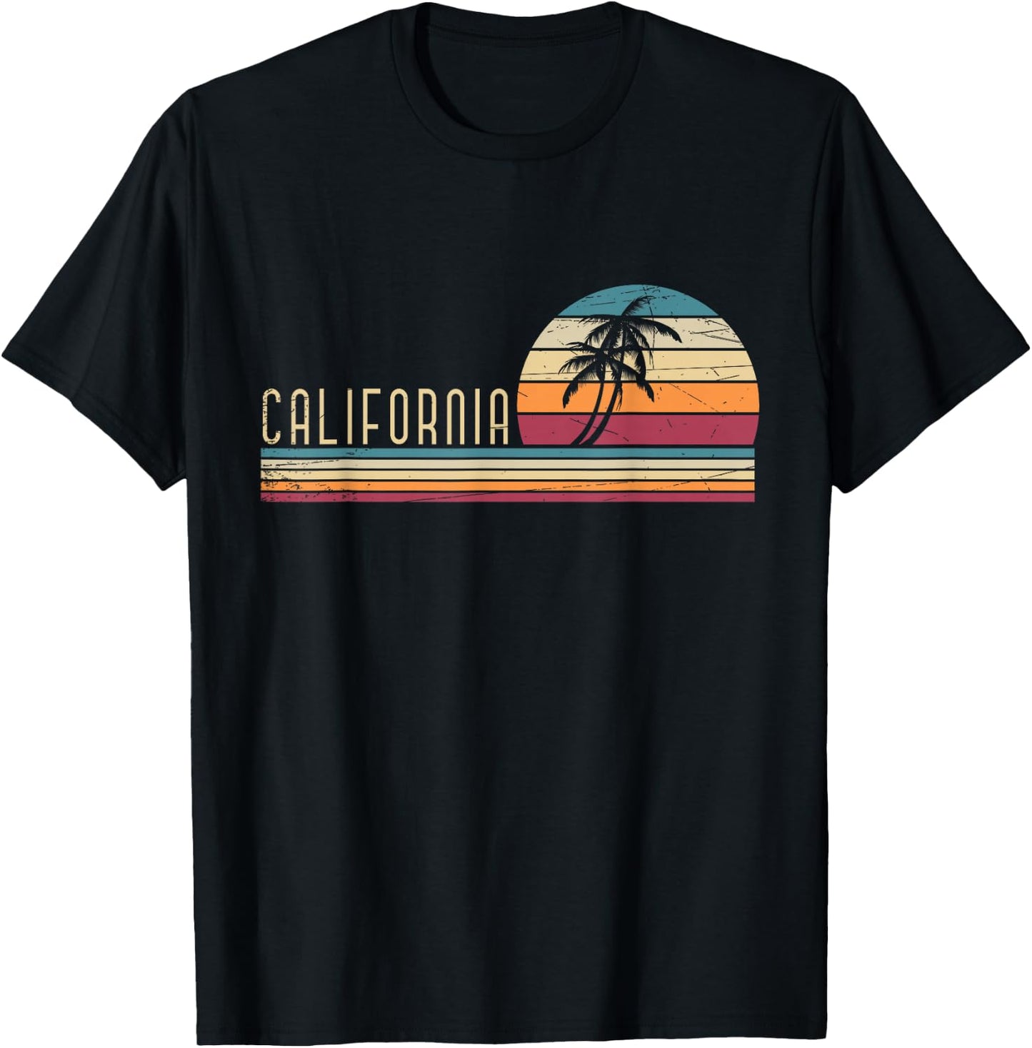 Cali Summer Vacation CA Palm Trees USA Retro California T-Shirt - T-Shirt | Black