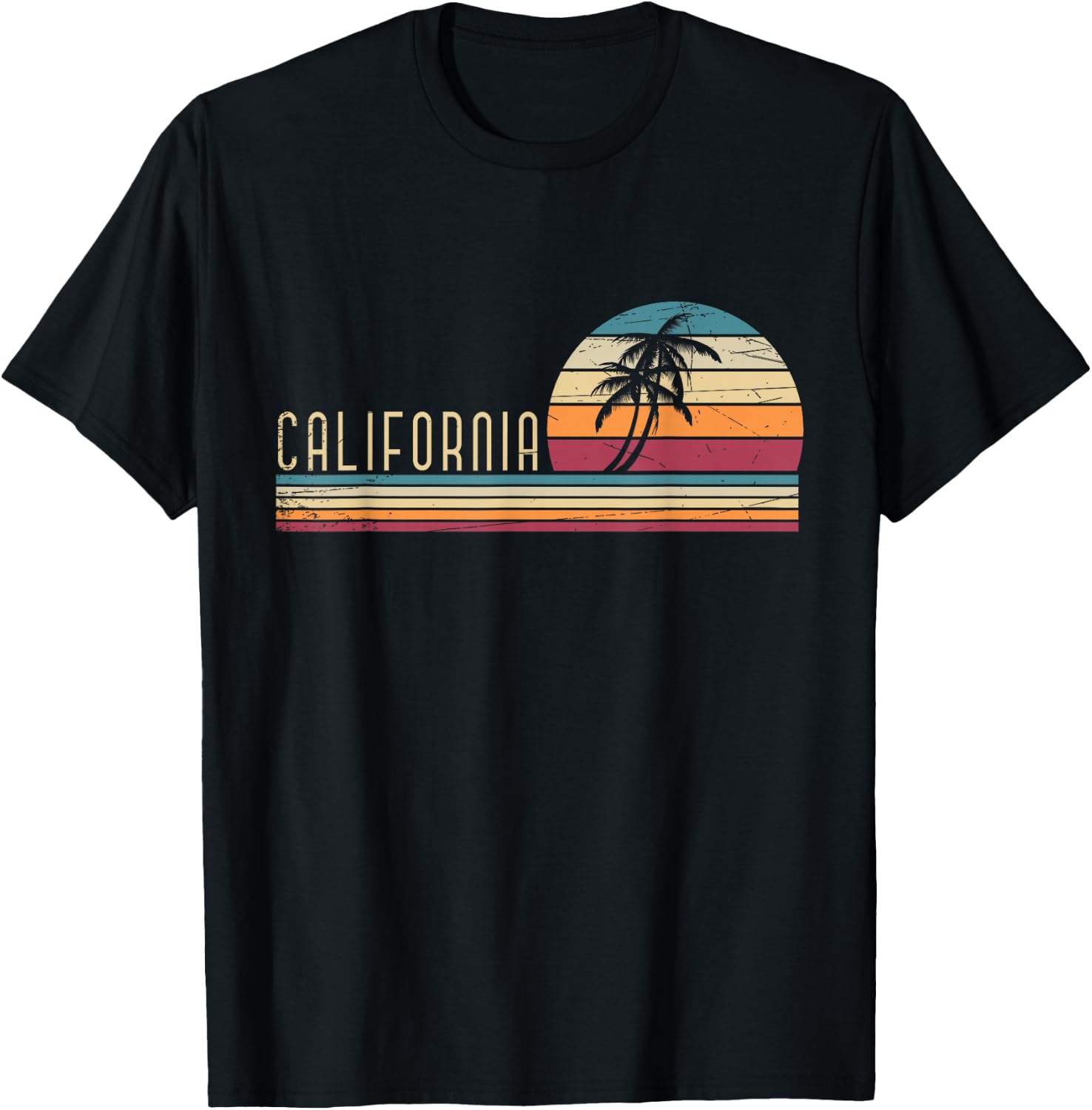 Cali Summer Vacation CA Palm Trees USA Retro California T-Shirt - T-Shirt | Black