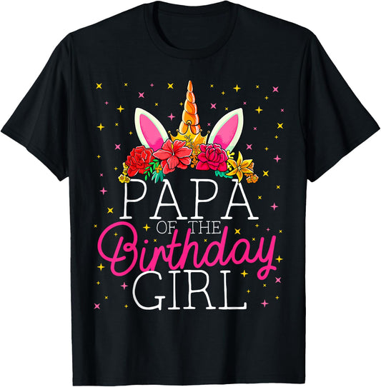 Papa of the Birthday Girl Unicorn Dad Family Matching T-Shirt - T-Shirt | Black