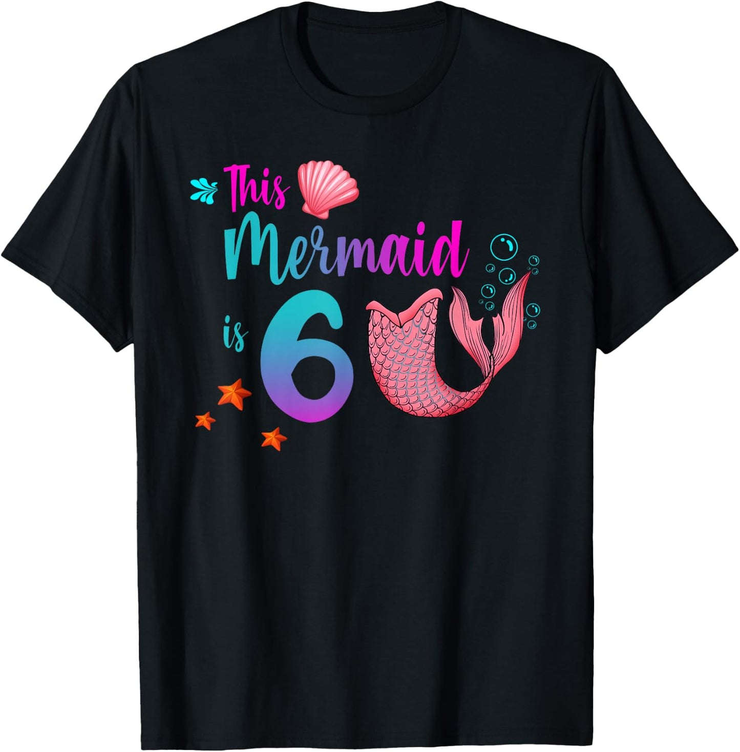 Mermaid 6th Birthday Squad Girl Tail 6 yo Swim Funny Gift T-Shirt - T-Shirt | Black