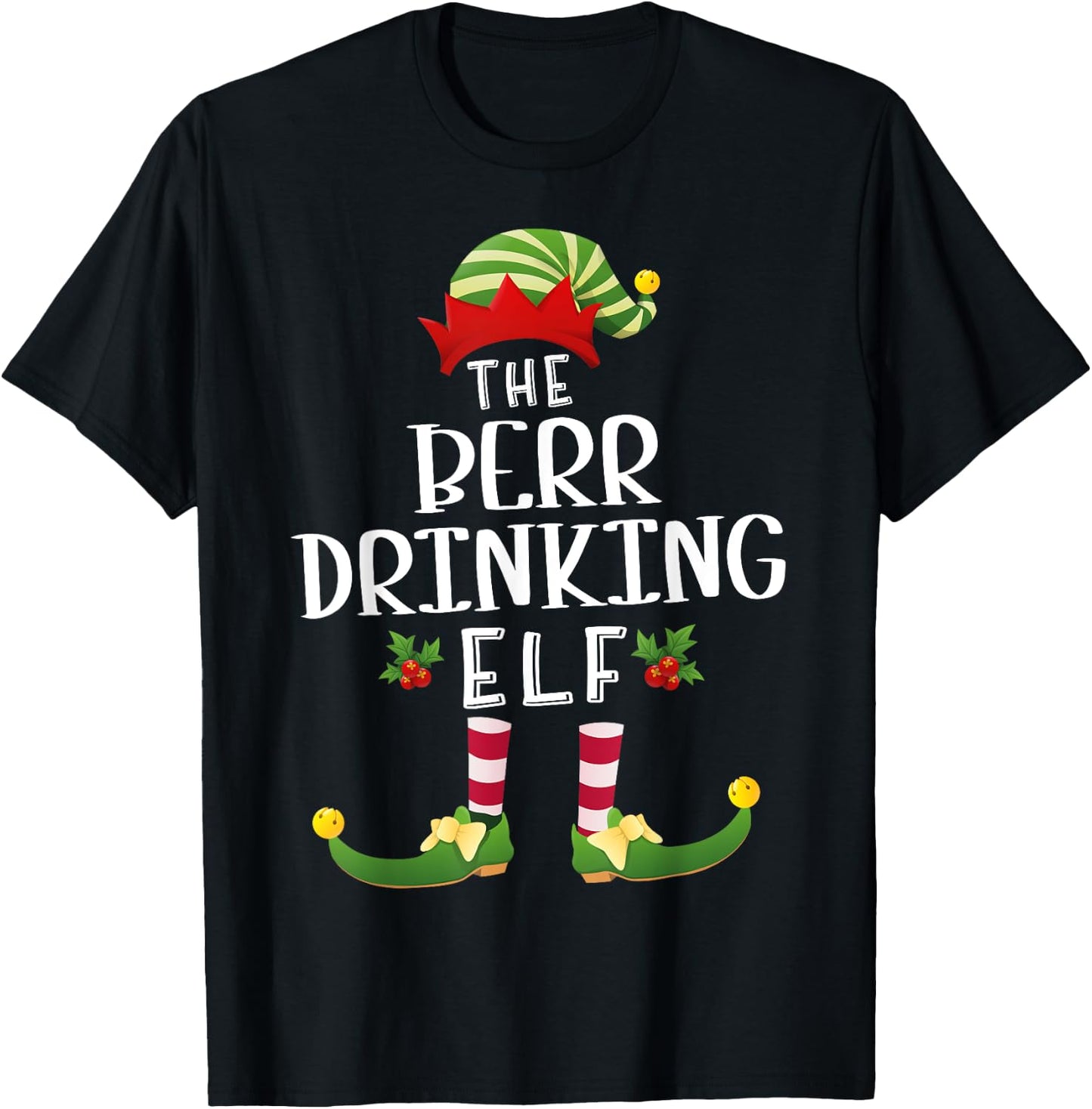 Beer Drinking Christmas Elf Matching Pajama X-Mas Party T-Shirt - T-Shirt | Black