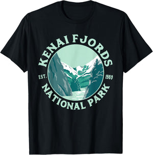 Vintage Kenai Fjords National Park AK Alaska Hiking Camping T-Shirt - T-Shirt | Black