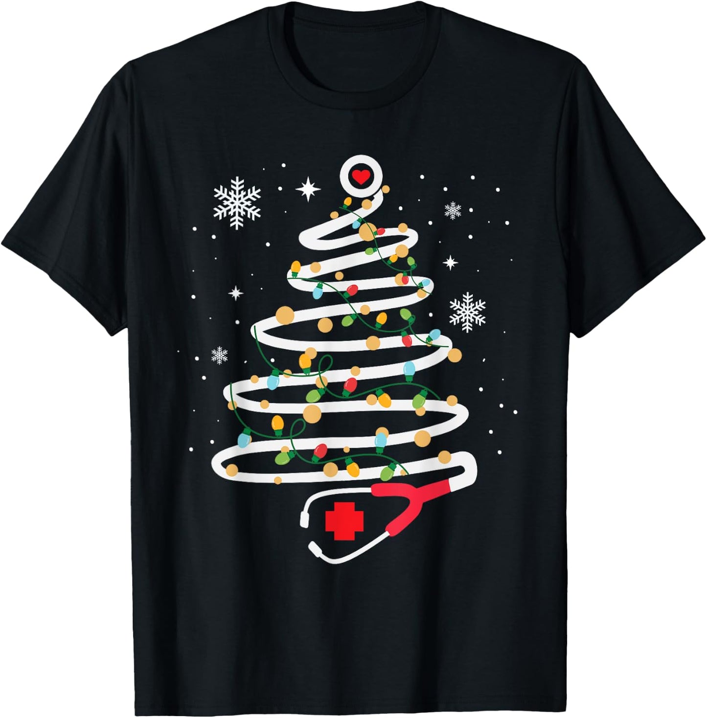 Stethoscope Christmas Tree Cute Healthcare RN Holiday T-Shirt - T-Shirt | Black