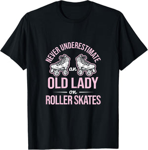 Old Lady On Roller Derby Roller Skating Roller Skate T-Shirt - T-Shirt | Black