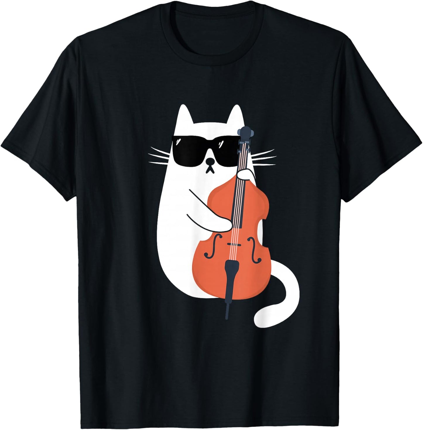 Funny Cat Wearing Sunglasses Playing Double Bass Musician T-Shirt - T-Shirt | Black