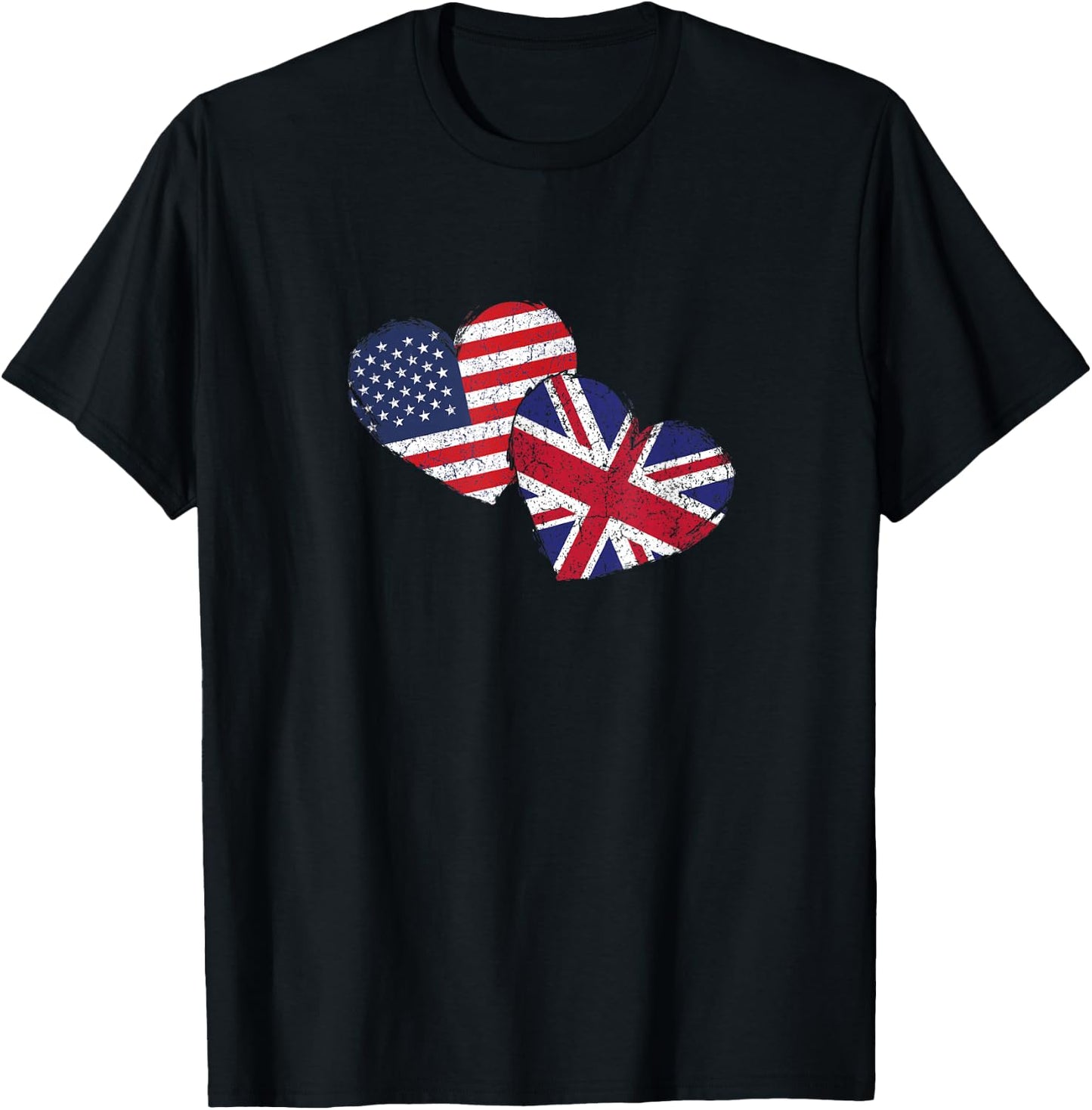 USA United Kingdom Heart Country Flag American British T-Shirt - T-Shirt | Black