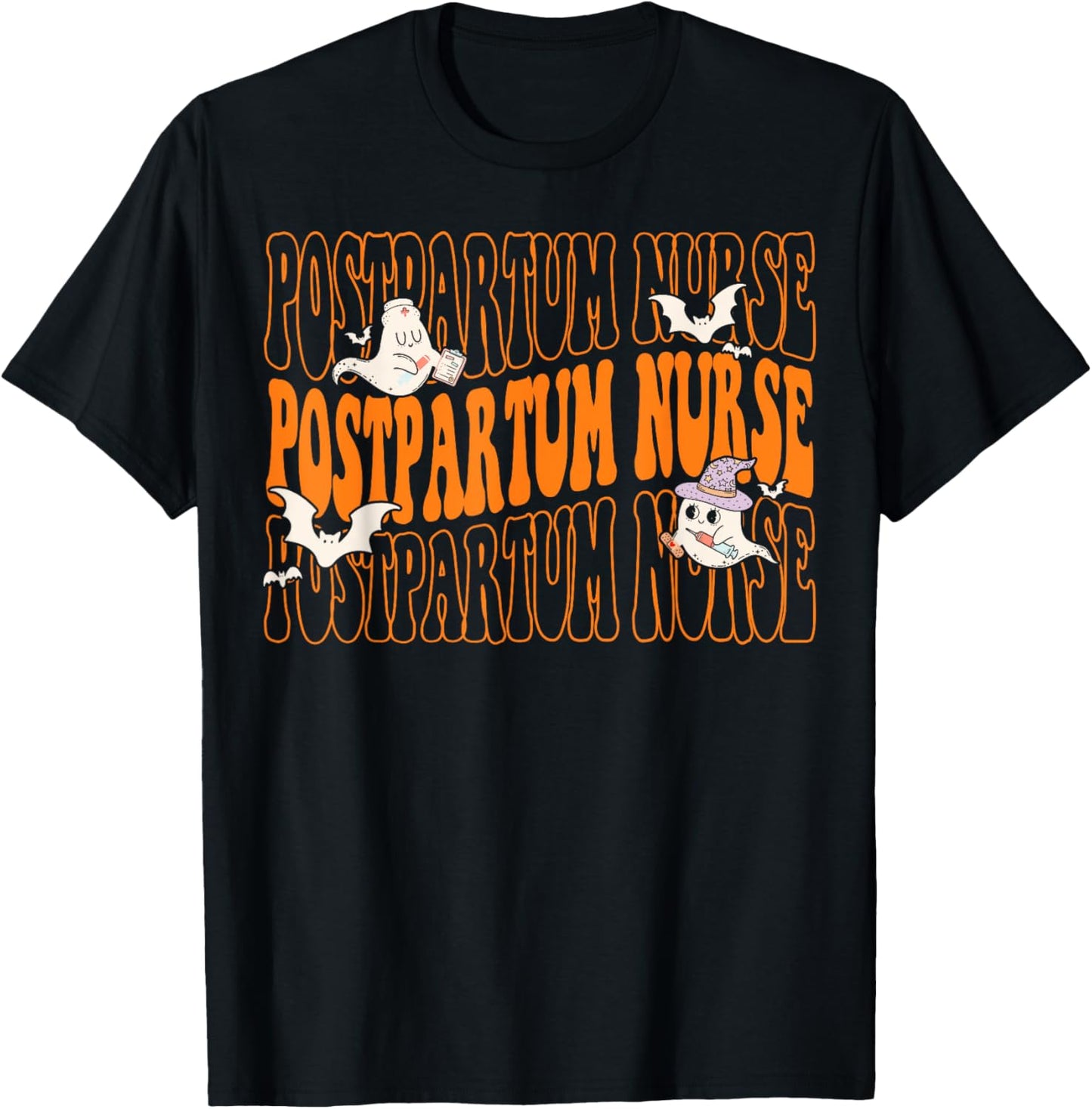 Postpartum Nurse Boo Crew Halloween Mother Baby Nurse T-Shirt - T-Shirt | Black