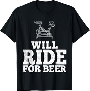 Will Ride For Beer Spin Class Funny Spinning Cycling Gym T-Shirt - T-Shirt | Black