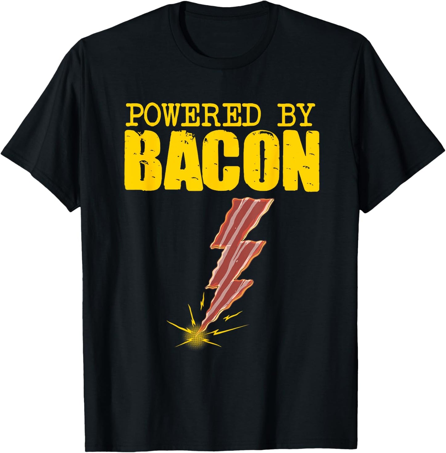 Funny Powered By Bacon Gift Women Pork Belly Lover T-Shirt - T-Shirt | Black