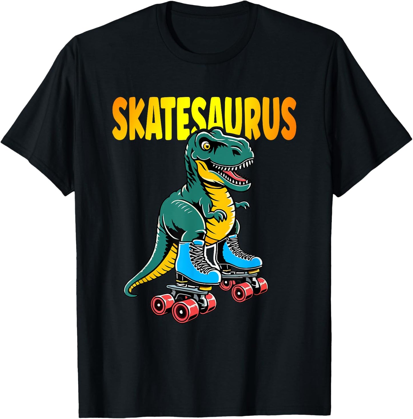 Skate Dinosaurs Roller Skating Skatesaurus Roller Dino T-Shirt - T-Shirt | Black