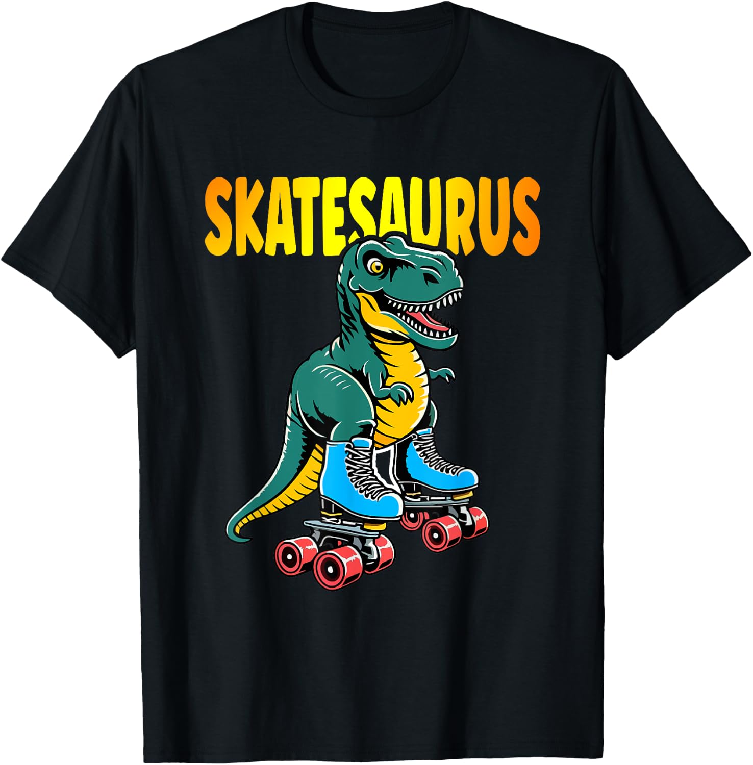 Skate Dinosaurs Roller Skating Skatesaurus Roller Dino T-Shirt - T-Shirt | Black