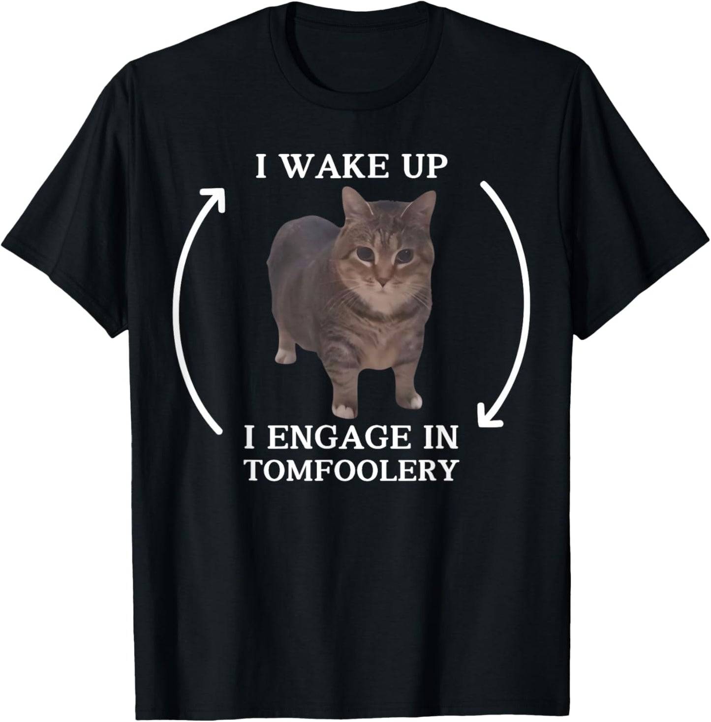 I Wake Up I Engage in Tomfoolery Meme Funny Memes Cat Meme Men Women T-Shirt - T-Shirt | Black