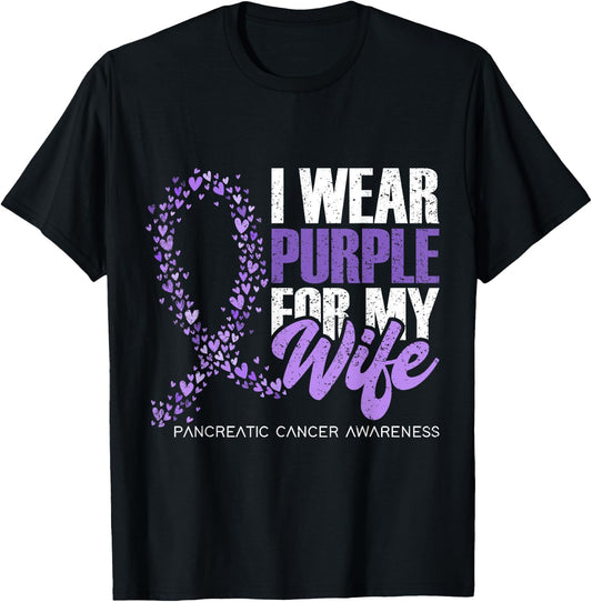 I Wear Purple For My Wife Pancreatic Cancer Awareness T-Shirt - T-Shirt | Black