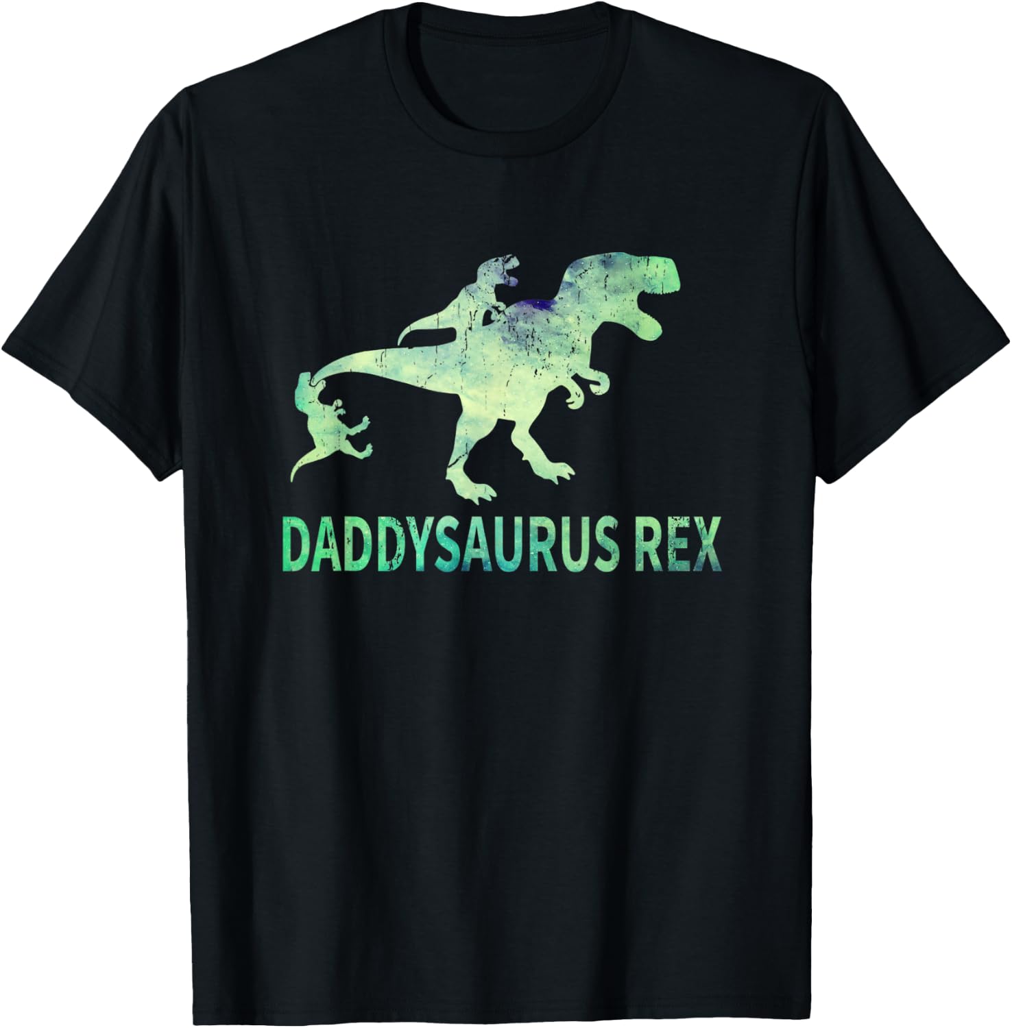 Daddysaurus T Rex Dinosaur Daddy Saurus Dad 2 Two Kids Dino T-Shirt - T-Shirt | Black