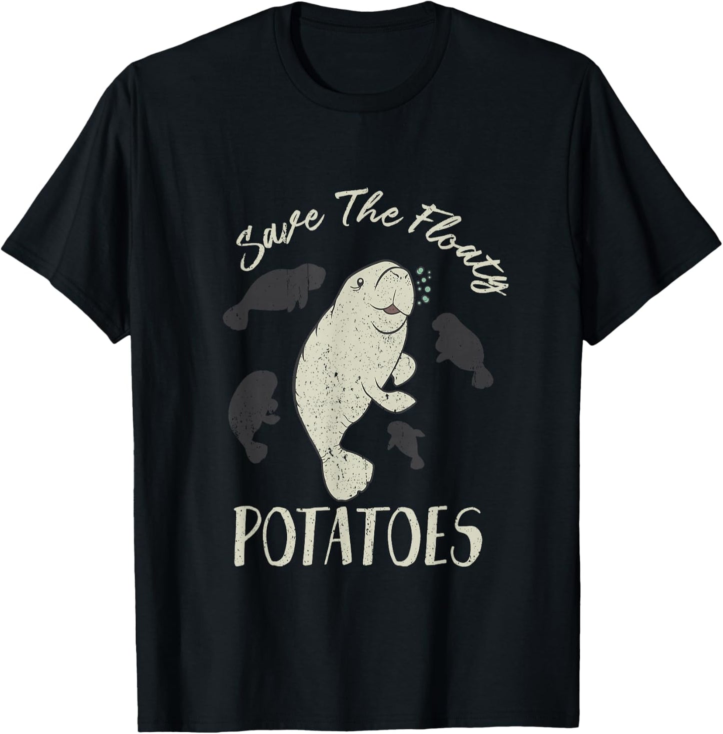 Save The Floaty Potatoes Sea Cow Manatee T-Shirt - T-Shirt | Black