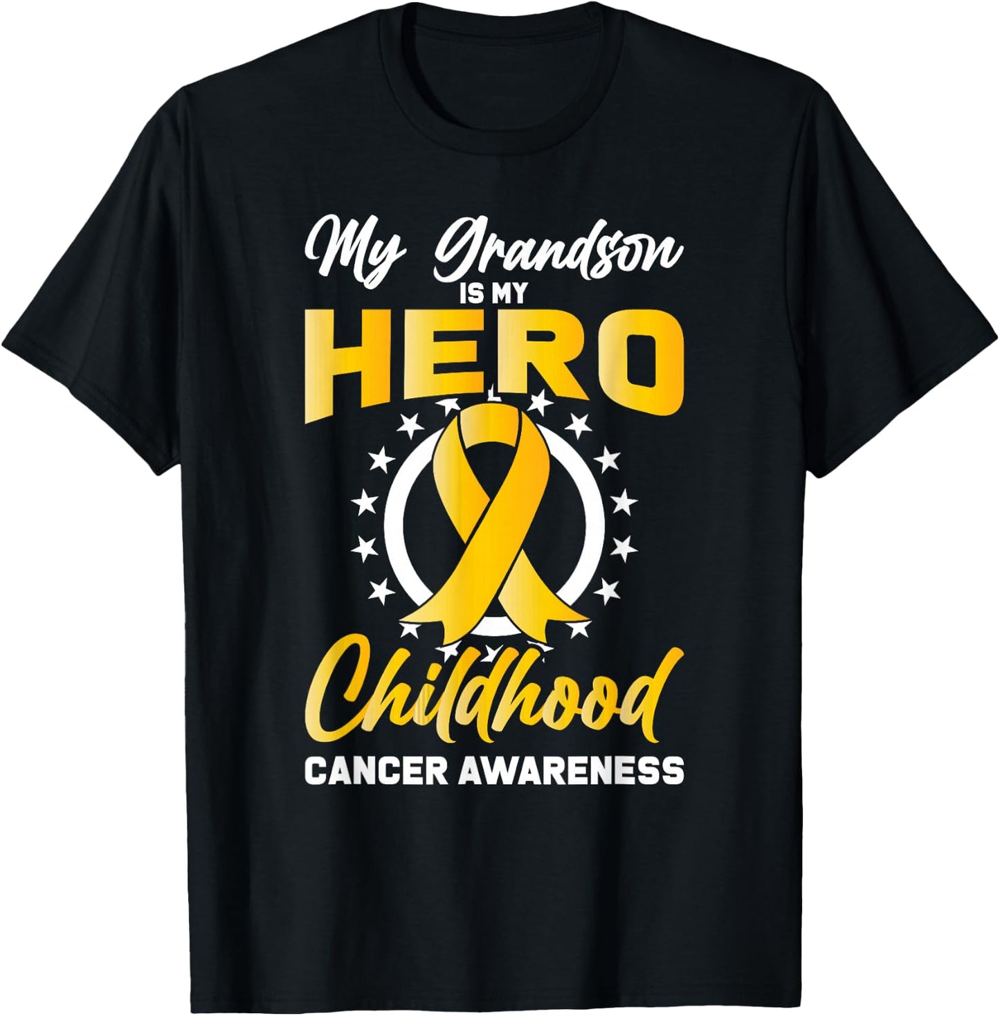 Grandson Childhood Ribbon Support Cancer Awareness Gift T-Shirt - T-Shirt | Black