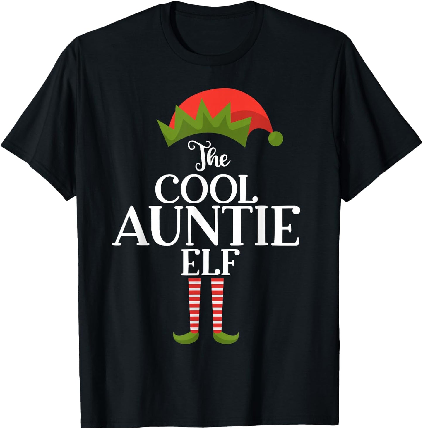 The Cool Auntie Elf Xmas Funny Family Matching Christmas T-Shirt - T-Shirt | Black