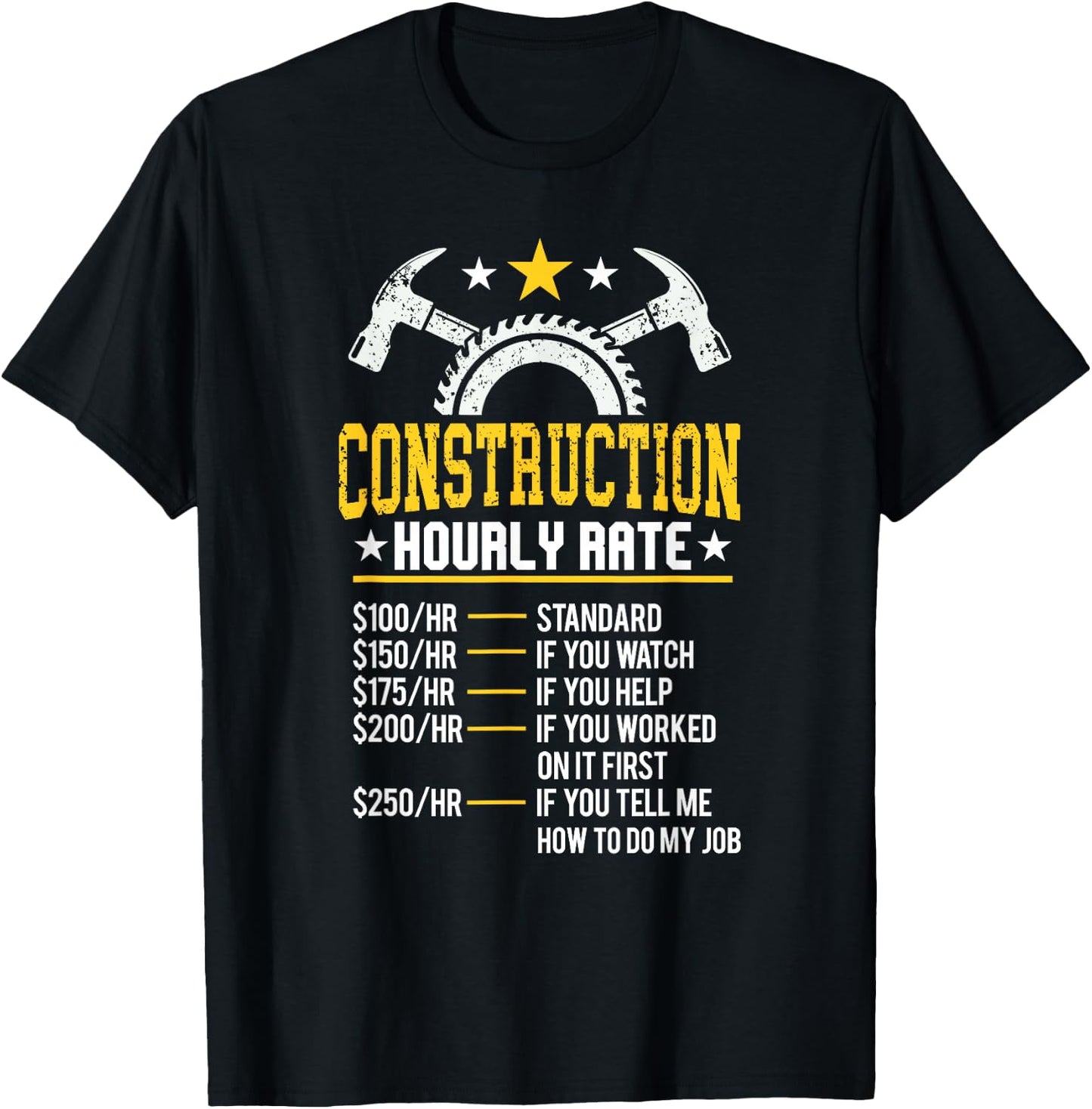 Bau Gift Co. Funny Construction Hourly Rate Contractor - Men's Black Small Classic Fit Short Sleeve T-Shirt - T-Shirt | Black