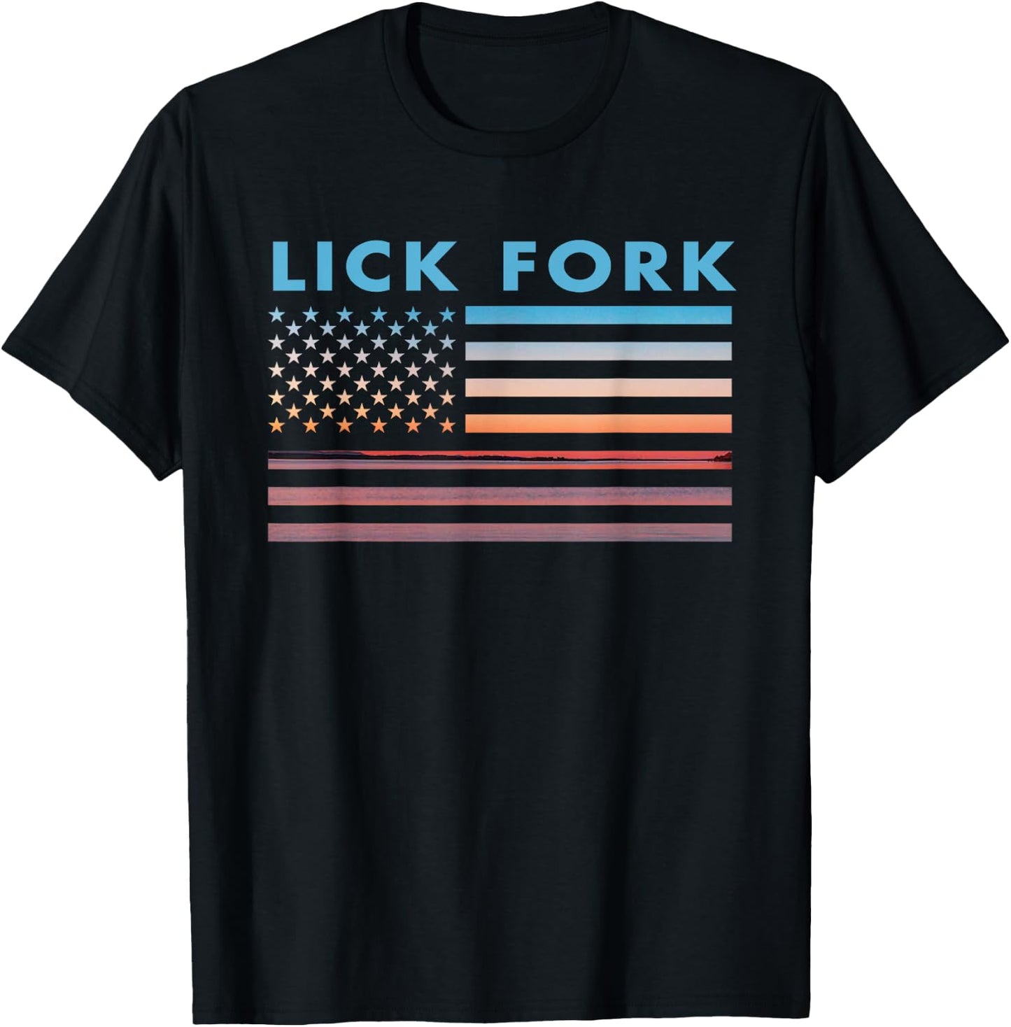 Vintage Sunset American Flag Lick Fork, Kentucky T-Shirt - T-Shirt | Black
