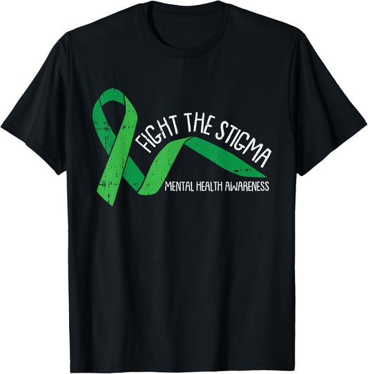 Fight The Stigma Mental Health Awareness Green Ribbon T-Shirt - T-Shirt | Black
