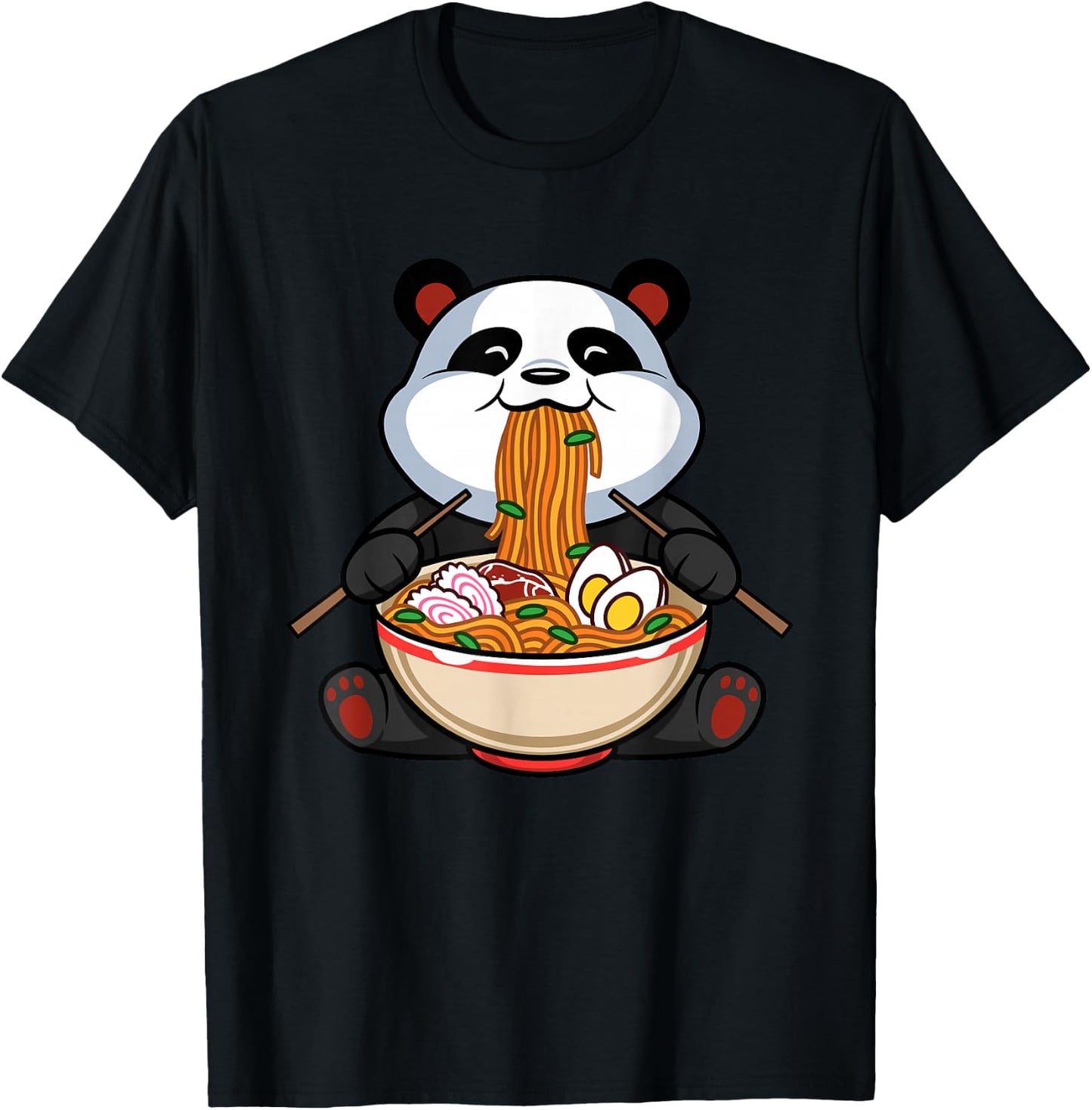 Funny Cute Kawaii Panda Ramen Noodles Japanese Anime Gift T-Shirt - T-Shirt | Black