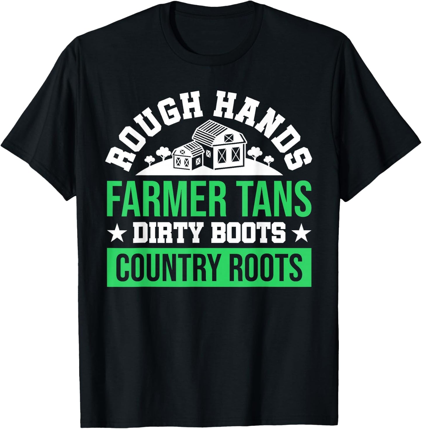 Rough Hands Farmer Tans Dirty Boots Country Roots USA Flag T-Shirt - T-Shirt | Black
